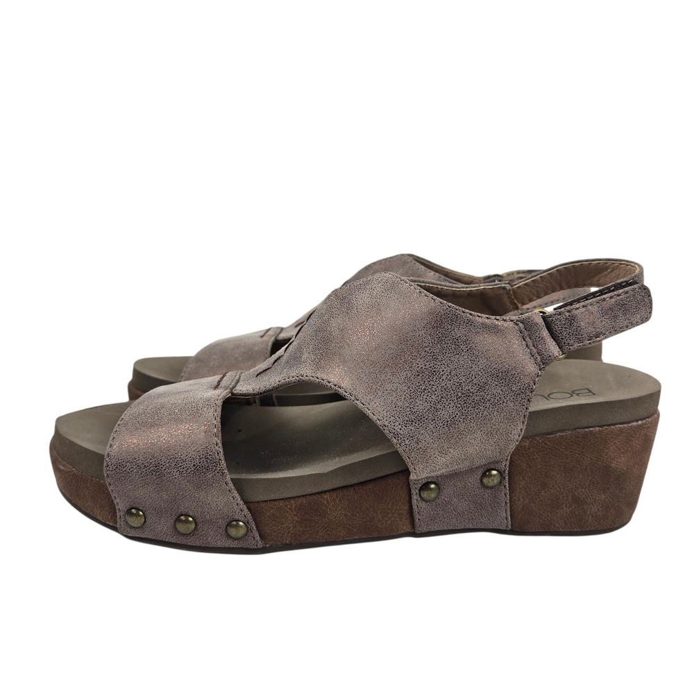 Boutique by Corkys Wedge Sandals Metallic Studded Slingback Pewter Size 8 Boho